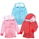 ベビー ラッシュガード 長袖 水着 スイムウエア Whole ホール 女の子 UVカット フルジップ フード付き ジップガード ドット フリル 女児 ベビー (3.サックス/95cm)