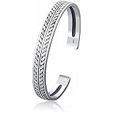 Beccalame Silver Cuff Bracelet Jewelry For Women Men Vintage Decorative Leaves Pattern Open Bracelet Gift, Silver, silver