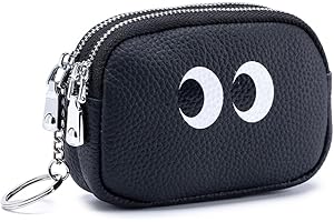 本革 ミニ コインケースレディース かわいい財布コンパクト小銭入れレザー 軽量 可愛い 小物入れポーチ キーホルダー付き小さいウォレット (黒)