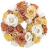 エルアーツ 造花 ロイヤルローズリース 直径28cm オレンジ E5902-07