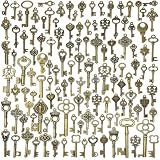 [HARUMAKI] キー チャーム 約125個 鍵 アンティーク調 スケルトンキー 鍵 DIY 金古美 ハンドメイド ハンドメイド アクセサリー 飾り レトロ 金属 刺繍入り 古い鍵 写真摄影 宝探し (ブロンズ)