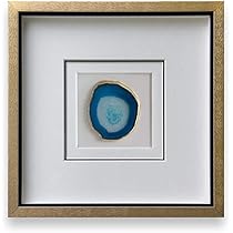 Modern 13x34 inch Trio Blue Agate Framed Wall Art 4 inch Golden Plated Geode Stone Artwork for Living Room Bedroom Home Décor
