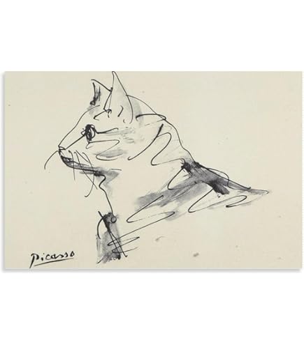 Amazon.co.jp: ピカソ 猫 デッサン 絵画 ポスター キャンバス 壁アート