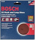 Bosch SR6R322 Random Orbit Sander Hook and Loop 6 Hole Disc 6-Inch 320 Grit Sand Paper, Red, 25-Pack