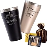 1000人が選んだ贈り物 GiftArt STUDIO-J 【幸せになるペアタンブラー】 名入れギフト 結婚 記念日 祝い 誕生日 プレゼント 真空断熱 ステンレス 保温保冷 ブラック＆シャンパンゴールド 340ml 幸せのクリスタル付き(ハート)