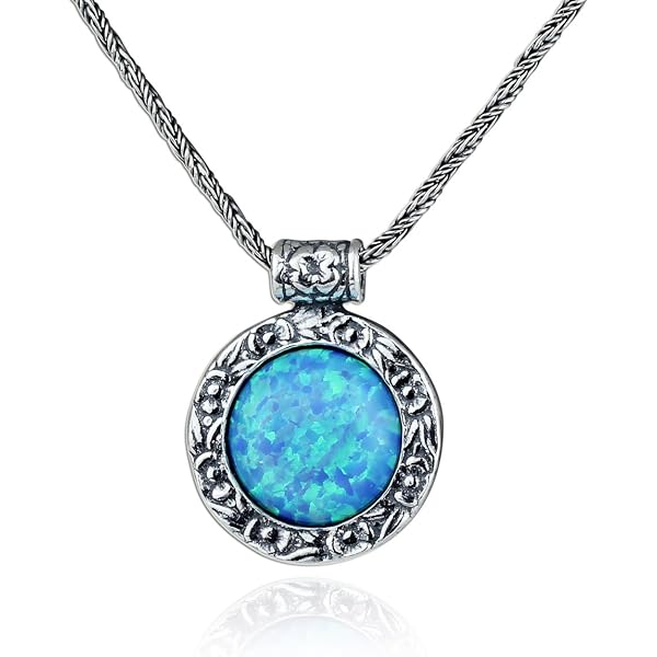 Retro Blue Fire Opal Pendant Necklace - 925 Sterling Silver, 18+4 Inch Extender, Handmade