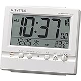 リズム(RHYTHM) 電波時計 目覚まし時計 アラーム 温度 湿度 カレンダー 白 9.1×10.5×5.2cm 8RZ201SR03
