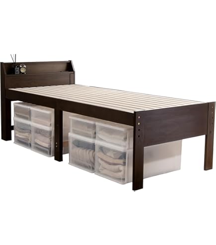 Amazon｜高さ3段階調節 すのこベッド シングル ハイタイプ 棚