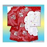 お宮参り着物 正絹 絞り柄の高級女の子用産着(初着)「白赤、雪輪に辻が花」IGU725