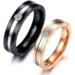 Rockyu ジュエリー アクセサリー ペアリング チタン 婚約指輪 10号 レディース リング ピンクゴールド 指輪 ジルコニア