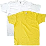 フルーツオブザルーム (FRUIT OF THE LOOM) ポケット付き Tシャツ 2枚セット メンズ USAコットン 無地 半袖 (ホワイトxイエロー, S)