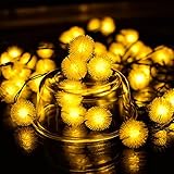 Jimeng　ファーボール型　ソーラーLEDイルミネーションライト　電気代不要　太陽電池で自動点灯　30球6m 　ウォームホワイト