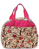 Owl Pattern Reusable 10 Inch Insulated Kids Lunch Bag with Pockets (Pink) [並行輸入品]