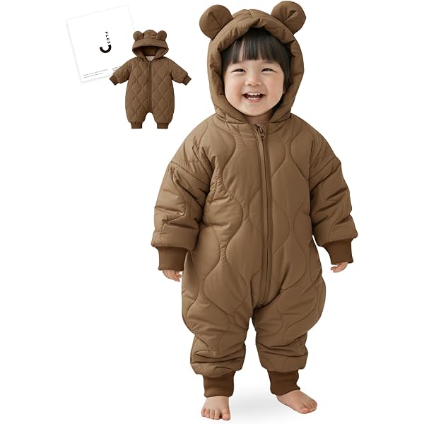 Feidoog] ベビー ジャンプスーツ フード付き 軽い 防寒 前開き 冬服 