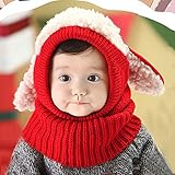 Anluddy ベビー用 ニット 帽子 秋 冬 赤ん坊 可愛い うさぎさん キッズ用 女の子 男の子 暖かい ウール コイフ フード マフラー帽子スカーフ キャップ 防寒 ニット帽 耳付き ネックウォ