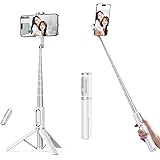【スリムで頑丈】 ATUMTEK 自撮り棒 コンパクト スマホ三脚 ワイヤレスリモコン付属 アルミ製 軽量 安定 角度調節可能 iPhone15 iPhone14 iPhone12 Android&iPhone 各種対応 セルカ棒 ミニ テーブル三脚