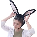 DERAYEE ウサギ かぶりもの コスプレ 兎耳 帽子 うさぎ うさ耳 かわいい うさぎの被り物 防寒 大人 新年 仮装 撮影 小道具 プレゼント サイズは調節可能 ハロウィン (ブラック)