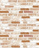 HaokHome 151008 ヴィンテージフェイクレンガテクスチャ壁紙ロールオレンジ/レッド/ホワイトさび3Dブリックホームルームの装飾53cm×10m(並行輸入品)
