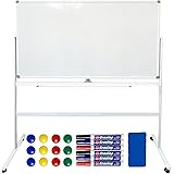 SKK ホワイトボード 両面 脚付き 1800mm×900mm 自宅 家庭用 特大 自立 180度回転 キャスター付き マグネット対応 黒板 掲示板 事務所 会社 会議 オフィス