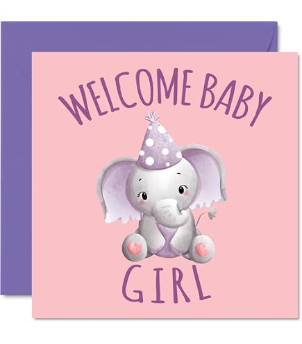 BYANIKA New Baby Girl Congratulations Card – Cute Animal Theme, Pink, Made In UK