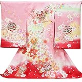 【お宮参り着物】【淡いピンク地系 毬に桜の柄】女の子 正絹 友禅 金駒刺繍【風呂敷プレゼント/ギフト対応】