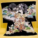 【正絹】 お宮参り着物　（初着・産着）　男児　M2-2 鷹に兜・打出の小槌 黒地　新品仕立上り　★もれなく５大特典付！
