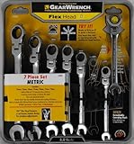 GearWrench 7 pc。メトリックフルポーランドラチェットフレックスヘッド組み合わせレンチセットby GearWrench