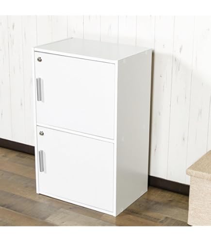 Amazon | 扉付き カラーボックス ホワイト 4個セット 鍵付き シェルフ