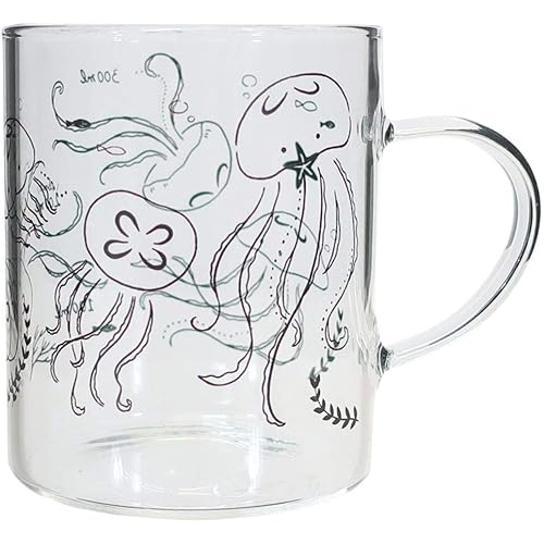 [Mug] Heat Resistant Glass Mug/Sea Art Jellyfish