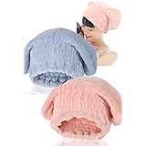 (ラルク)RALQ タオルキャップ 2枚入り 大人 【賢いママの時短術】 超吸水 極厚 ふわふわ ヘアドライキャップ スイミング 女の子 男の子 マイクロファイバー 髪の毛 速乾 (ライトブルー2枚) (ピンク+水色)
