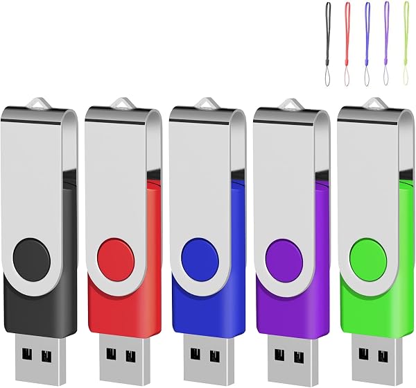 EASTBULL USBメモリ 16GB 5個セット フラッシュメモリー USB2.0 フラッシュドライブ 360° 回転式 5色 (16GB, 5個セット) - 1