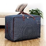 HUZVLS ふとん収納ケース 収納袋 衣類袋 整理 片づけ 引越し 衣替え 丈夫な 羽毛布団 収納ケース 大容量 (60*40*30CM, ネイビー)