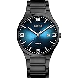 BERING(ベーリング) 腕時計 メンズ クォーツ ウォッチ フルチタン ブルー×ブラック リンクベルト 15240-727 正規輸入品 内部3年保証 サファイアガラス エアー チタニウム スリム 青文字盤