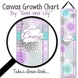 Personalized KidsキャンバスGrowth ChartパープルグレーとターコイズMums花ベビーNurseryキャンバスGrowth Chart gc0254