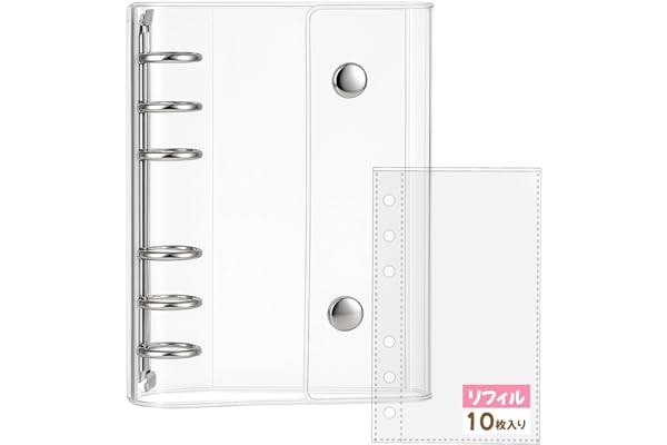 Hueapion シール帳 透明 女の子 はがせる A6サイズ 6穴 シール バインダー シール手帳 クリアバインダー シール収納 推し活グッズ 132 x 196mm 透明リフィル10枚付き