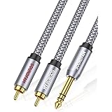 6.35mm to 2RCAケーブル SOUNDFAM オーディオ変換ケーブル RCA/ピンプラグ×2(赤.白) - 6.3mm ステレオ標準プラグ TRS ステレオオーディオ 相互接続ケーブル スピーカー/オーディオミキサー用 グレー(6.35mm