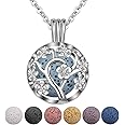 INFUSEU Sakura Tree Aromatherapy Necklace, Essential Oils Diffuser Locket Pendant with 7 PCS Lava Rock Stones and 24" Link Ch