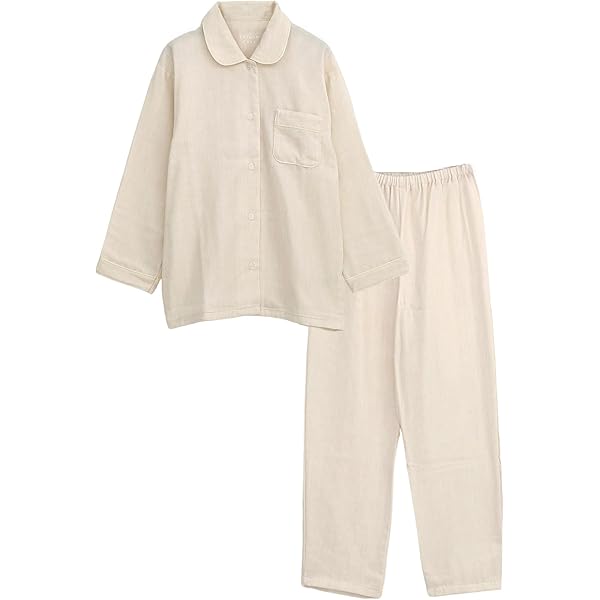 Amazon | [エネタン] 播州織 三重ガーゼ パジャマ 【クリーム色