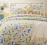 LELVA Queen Size Kids Boys Colorful Dinosaur Comforter Set Children's Bedspreads Set 3pcs [並行輸入品]