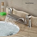 Waterfall Spout 3pcs Bathroom Bathtub Mixer Faucet Roman Tub Water Taps Brushed Nickel Finish