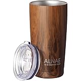 ALNAE タンブラー ふた付き 真空断熱 600ml 水筒 マグボトル コーヒーカップ 二重構造 保温保冷 直飲み 大容量 ビール コーヒー 直接ドリップ 木目調