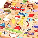 木製 知育玩具 パズル 積み木 ドミノ 絵札28枚入り