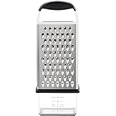 OXO Good Grips Box Grater, Stainless Steel with Catcher | 4-sided grater, coarse, medium or fine, soft non-slip handle