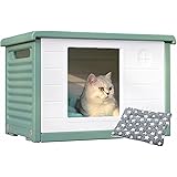 Youabubu ペットハウス 猫 ハウス キャットハウス 座布団付き 猫小屋 犬小屋 外猫ハウス 屋外 防水 冬用 屋内 通気性 防寒 雨よけ 小型犬 防風 防雨 換気 組立簡単 (グリーン)