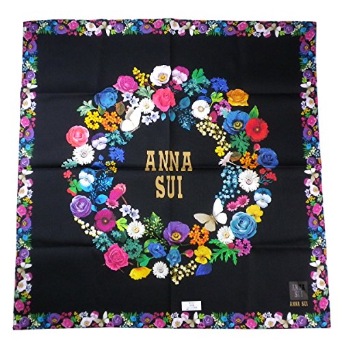 (アナスイ) ANNA SUI タオルハンカチ ハンカチ バンダナ 花 フラワー 花柄 蝶 チョウ バタフライ 黒 ブラック 大判 縁取り ハンカチーフ ANNA SUI Boutique