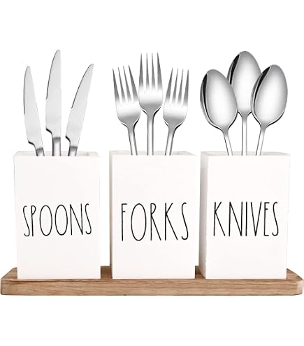 Faidely Ceramic Silverware Caddy For Countertop - 3 Pieces White