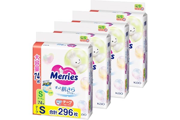[Amazon.co.jp Limited] [Tape S Size] Merries Smooth Air Through (8 - 17.6 lbs (4 kg) 296 Sheets (74 Sheets x 4) [Case Product