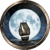 12 "ウィンドウ舷窓出荷Sea Ocean View Pirate Ship at Night # 1 Pewter壁デカール子供ステッカーベビールームホームアート飾りden man caveグラフ