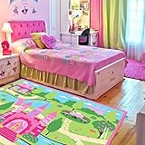 HUAHOO Pink Girls Bedroom Rugs Cartoon Castle Kids Rug Bedroom Floor Rugs Nylon Cartoon Kids Living 