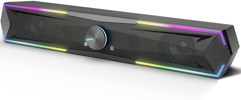 Kstime【最新Bluetooth5.4 & USBダイレクト】PCスピーカー サウンドバー 10W RGB ゲーミングスピーカー 六つのスピーカーユニット 二重対称インバーターチューブ ステレオ 大音量&豊かな低音 ラップトップ、タブレット、スマートフォンに対応、USB給電式のパソコンスピーカー